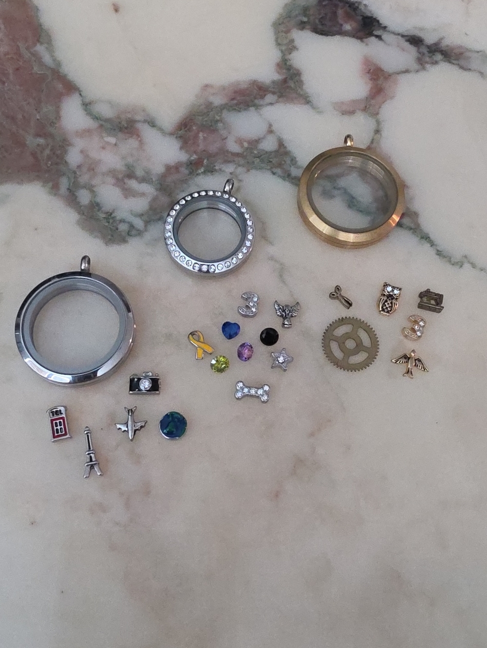 Origami Owl Silver and Gold Magnetic Locket & Charms Set